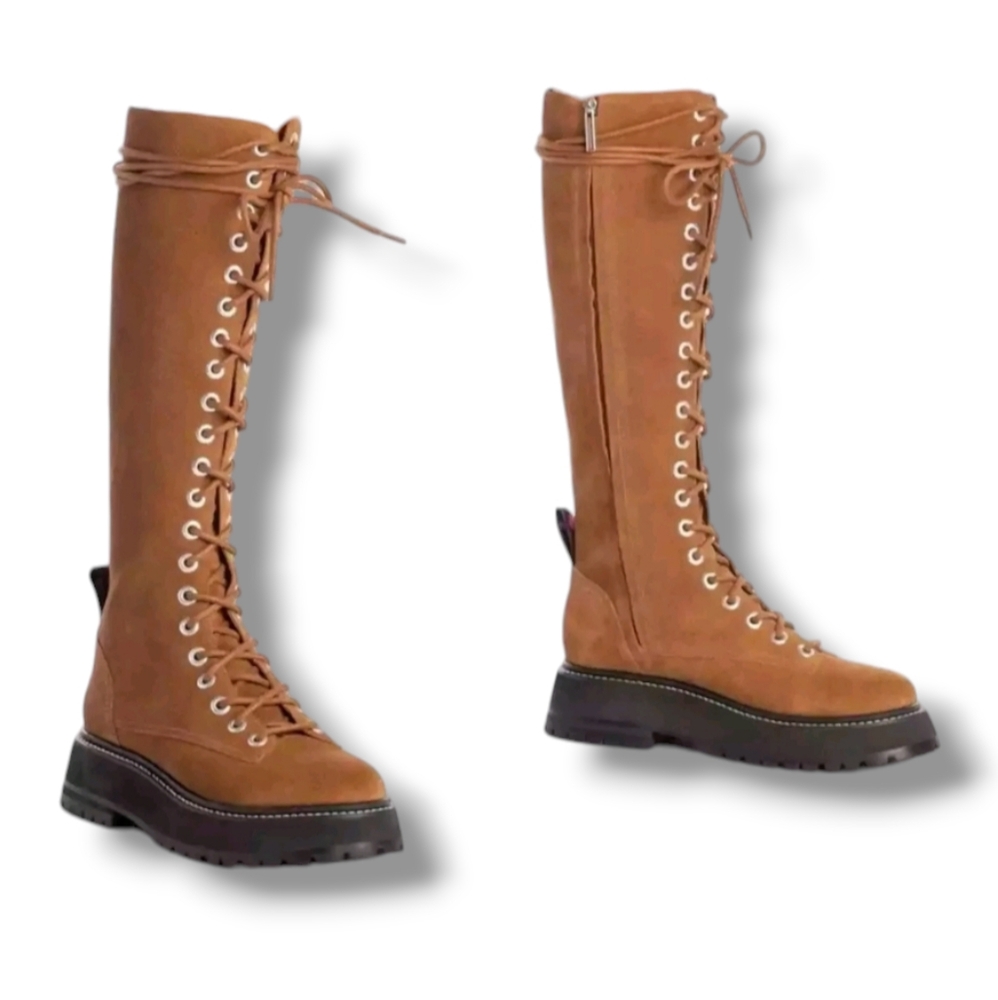 Larroude Tobacco Brown Lara Knee High Combat Boot